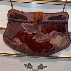 EUC One of a Kind Cuban leather embroidered purse